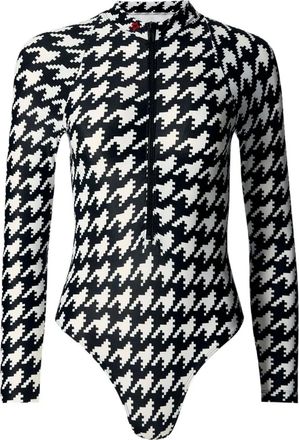 Perfect Moment Costume intero pied-de-poule a maniche lunghe con mezza zip - Nero