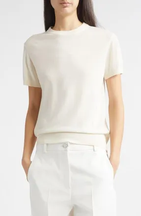 Nellie Partow Enzo Short Sleeve Virgin Wool Sweater in Ivory at Nordstrom, Size X-Small