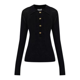 Ganni V-neck Knitwear, female, Black, Size: 2XS Slim-fit Wool Polo