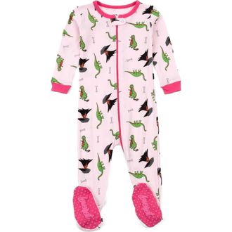 Leveret Footed Printed Cotton Matching Family Pajamas, Coordinated Prints in Pink Dinosaur at Nordstrom, Size 18-24M