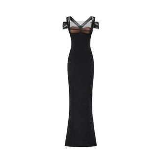 Nensi Dojaka Gowns, female, Black, Size: M Draped Padded Cup Maxi