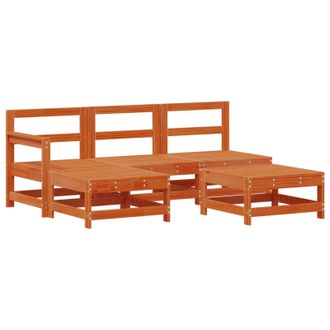 vidaXL Conjunto De Sof&aacute;s De Jard&iacute;n 5 Pcs Marr&oacute;n Cera Pino Macizo Vidaxl