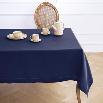 Solino Home Linen Tablecloth for Dining Table, Holiday and Everyday Dining Table Decor - Classic Hemstitch in Navy at Nordstrom, Size X-Small