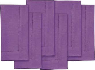 Solino Home Linen Dinner Napkins Set of 6, 20 x 20 Inch for Dining Table, Holiday and Everyday Table Decor - Classic Hemstitch in Purple at
