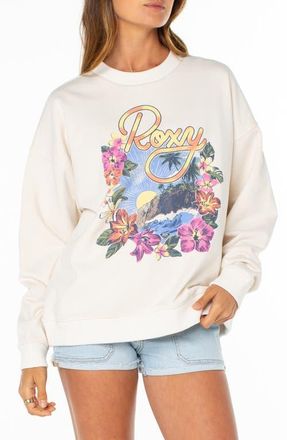 Roxy Lineup Oversize Fleece Graphic Sweatshirt in Dew at Nordstrom, Size Xx-Large