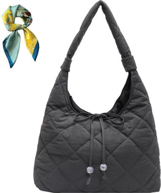 Generic Casual Commute Underarm Purse,Women Quilted Slouchy Bag,Padded Tote Hobo Shoulder Bags,Crosshatch Pattern Handbags (Grey)
