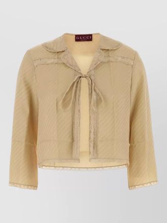 Gucci silk blouse cropped bow detail lace
