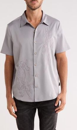 Scotch & Soda Floral Embroidered Short Sleeve Button-Up Shirt in Gull at Nordstrom Rack, Size X-Large