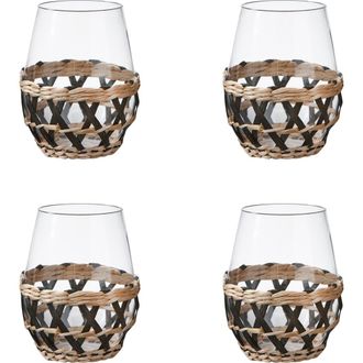 Tag Island Clear Glass with Black Straw Sleeve Set of 4 at Nordstrom
