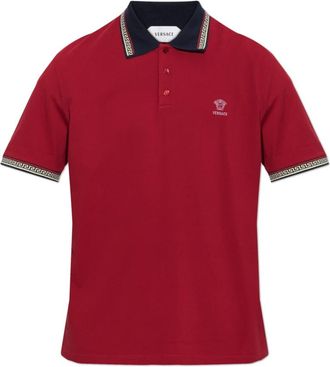 Versace Geborduurd Logo Katoen Piqu&eacute; Polo - Heren - Polos - Rood - L - Katoen - Tops