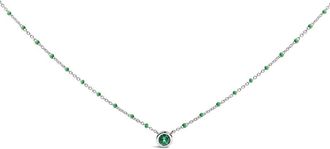 House of Brilliance Sterling Silver Lab Created Emerald Bead Chain Necklace