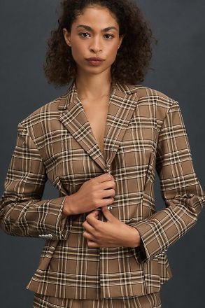 Rowing Blazers Plaid Pleated Blazer Jacket