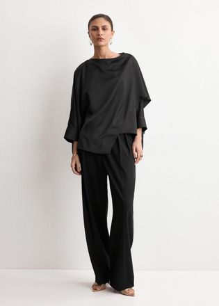 Mango Blusa satinata increspata nero - Donna - XL - MANGO