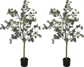 HOMCOM Pack De 2 Eucaliptos Artificiales De 150 Cm Plantas Artificiales Decorativas Grandes &Aacute;rboles Artificiales De Interior Con 230 Hojas Verde - Homcom