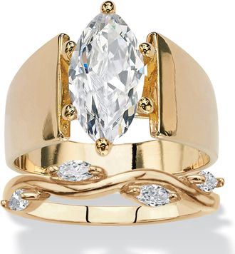 Palm Beach Jewelry 2.88 Cttw. Cubic Zirconia Gold-Plated Solitaire and Vine Wedding Ring Set