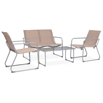 Berkfield Home 4 Piece Garden Lounge Set Fabric & Steel Taupe