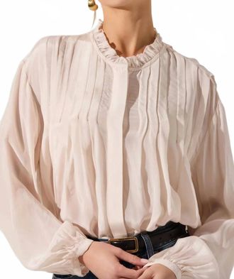 Astr Ashton Pleated Ruffle Trim Top In Warm Champange