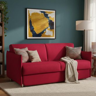 Dmora Sof&aacute; Cama 2 Plazas Trovo, Desenfundable, Con Almacenamiento Hecho En Italia, Apertura Abatible, 180x95 Cm Rojo