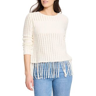 Nic+Zoe Beach Walk Open Stitch Fringe Sweater in Classic Cream at Nordstrom Rack, Size X-Large