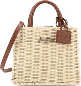 MC2 Saint Barth Handbags, female, Beige, Size: ONE SIZE Shop Bag Mini Straw Leather 1119