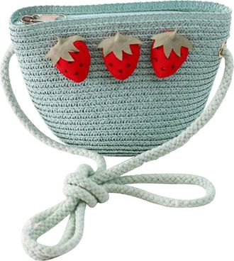 Generic BagsStraw Woven Solid ColorTravelLittle Girls Canvas Shoulder Bag (Light blue, One Size)