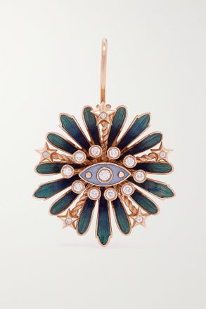 Marie Lichtenberg Orecchino Singolo In Oro Rosa 18 Carati E Smalto Con Diamanti Blue Flower