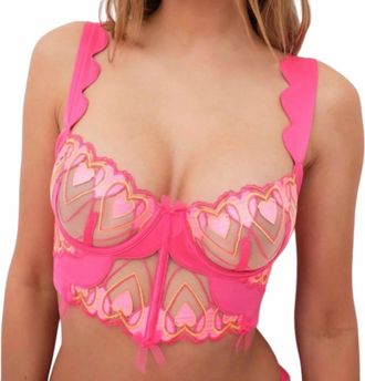 For Love & Lemons Graphic Hearts Bustier Top In Pink