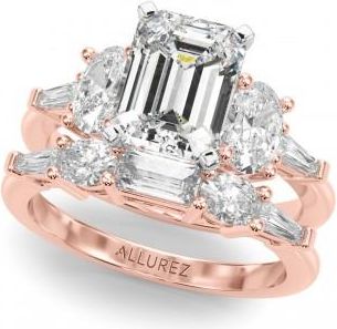 Allurez Emerald Cut Lab Grown Diamond Engagement Ring Bridal Set 18K Rose Gold (4.93ct)
