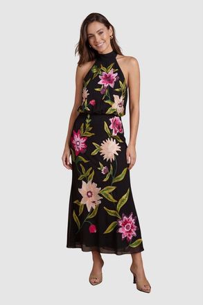 Coast Floral Halter Neck Maxi Dress in Black at Nordstrom, Size 4