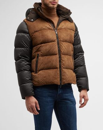 Moorer Mens Suede Bomber Jacket with Removable Nylon Sleeves