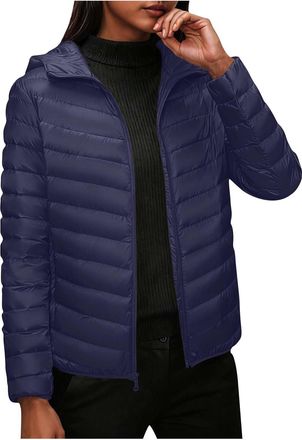 Generic Womens Puffer Down Jacket - Lightweight Quilted Coats, Casual Loose Slim Fit, Ladies Padded Windproof Insulated Jackets, Packable, Hooded Long Sleeve 