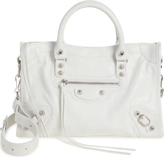 Balenciaga Small Le City Crinkle Leather Top Handle Bag in Optic White at Nordstrom