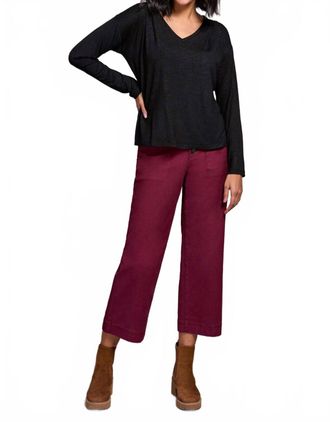 Tribal Soft Shine Effect V-Neck Drop Shoulder Top In Black