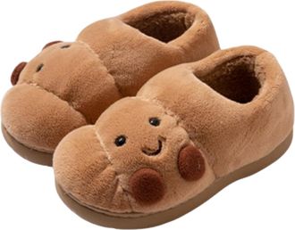 Generic Womens Brown Croissant Fuzzy Slippers Open Back & Closed Back Y2k Aesthetic House Shoes, 1.4 Non-Slip Warm Scuff Slippers for Indoor and Outdoor,Brown