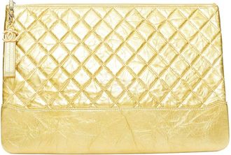 Chanel Gold Aged Quilted Leather Gabrielle O-Case Clutch Bag (Authentic Pre- Loved)