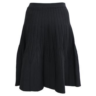 Sandro Sandro Ribbed-Knit Flared Midi Skirt in Black Viscose