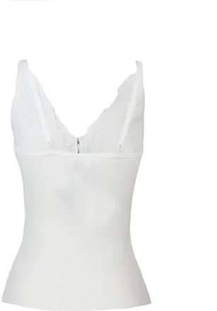 Self Portrait Womens Ribbed Top With Lace Trim White Viscose Tops