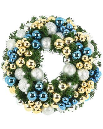 Creative Displays Inc. Dnu Inactive Creative Displays 26In Blue & Gold Ball Wreath Floral Arrangement
