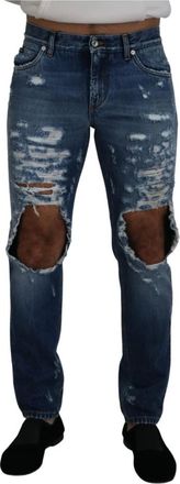 Dolce & Gabbana Slim-fit Jeans, male, Blue, Size: M Chic Ripped Denim Jeans for Modern Man