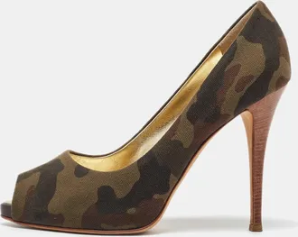 Giuseppe Zanotti Green Camouflage Canvas Peep Toe Pumps