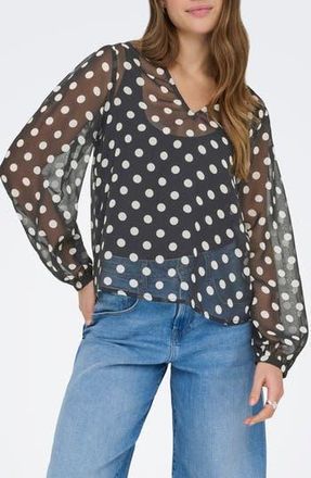 Only Fedja Polka Dot Long Sleeve Woven Top in Black/White Dots at Nordstrom Rack, Size X-Large