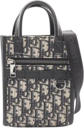 Dior Pre-owned Safari North South Oblique Canvas Leather 2way Handbag - Heren - Vintage Schoudertas - Beige - ONE Size - Leer - Vintage
