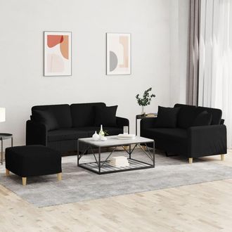 vidaXL Juego De Sof&aacute;s Con Cojines 3 Piezas Tela Negro Vidaxl