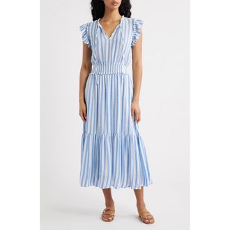 Rails Garden Smocked Waist Linen Blend Maxi Dress in Atlantis Stripe at Nordstrom, Size Xx-Large