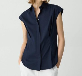 Theory Cinched Cap Sleeve Shirt In New Navy