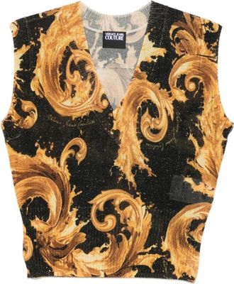 Versace Jeans Couture Top met V-hals en patroon - Dames - V-hals truien - Veelkleurig - S - Polyester - Truien & Vesten