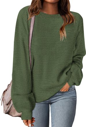 Merokeety Womens 2024 Fall Winter Oversized Pullover Sweater Trendy Crew Neck Long Sleeve Heathered Knit Jumper Tops, Army Green, M