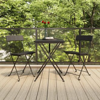 vidaXL Vidaxl - Sillas Cafeter&iacute;a Plegables 2 Uds Acero Y Rat&aacute;n Sint&eacute;tico Negro