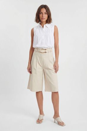Karen Millen Womens Tailored Top Stitch Detail Bermuda Culotte - Beige Cotton - Size 12 UK