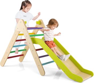 Costway Costway 2 En 1 Juego De Escalada Triangular Con Tobog&aacute;n Ajustable, Escalador Triangular De Madera, Juguete De Escalada Para Interior Y Exterior Para N